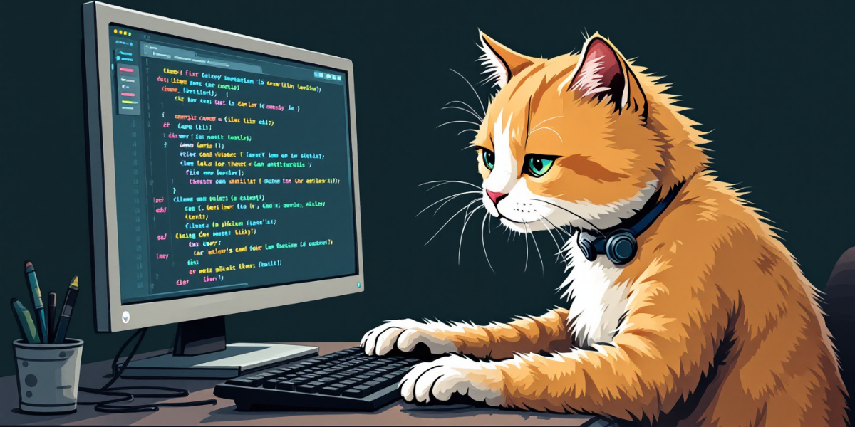 cat at a computer coding